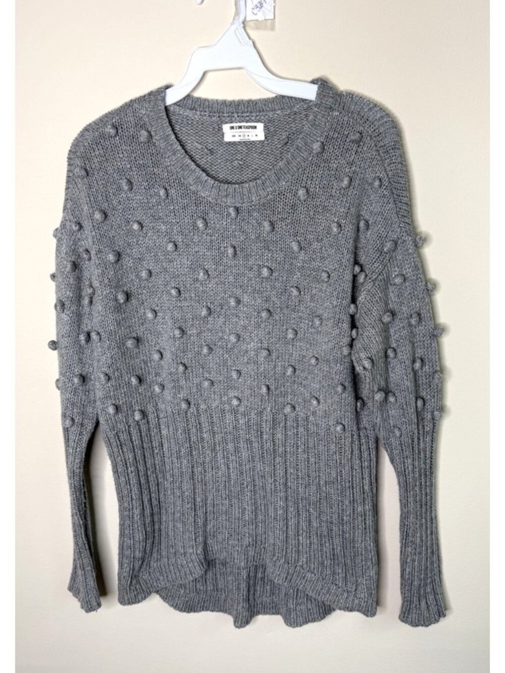 One Teaspoon Swiss Dot Pom Pom Crewneck Sweater Gray